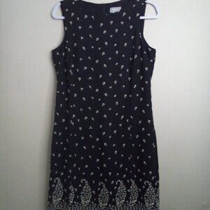 Liz Claiborne Dress Women 8 Sleeveless Classic Career Floral Pattern Black Cream